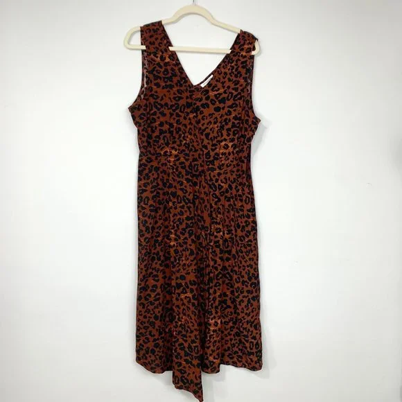 BEACH LUNCH LOUNGE Anais Midi Dress Rumba Red Leopard Animal Print Sz L - Picture 2 of 7